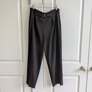 H&M Dress Pants Sz 10 Black High Rise Pleated Wide Leg Office Trousers Side Zip